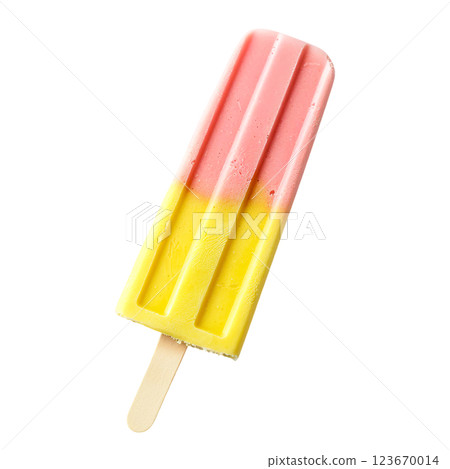 Pink Yellow creamy popsicle ice cream transparent PNG, isolated background. Colorful classic summer flavour, parlour shop menu dessert 123670014