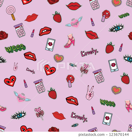 Seamless pattern with patches stickers badges Seamless pattern with patches stickers badges 123670144