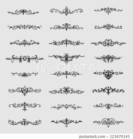Set decorative design lace borders and corners Set decorative design lace borders and corners 123670145