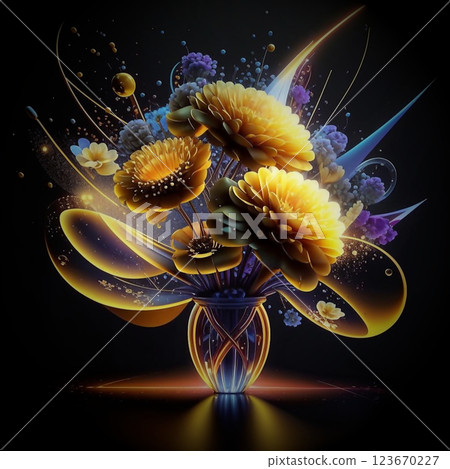 A bouquet of beautiful flowers on a black background. A beautifully decorated bouquet of festive flowers. AI generated. Hand edited. A bouquet of beautiful flowers on a black background. A beautifully decorated bouquet of festive flowers. AI generated. Hand edited. 123670227