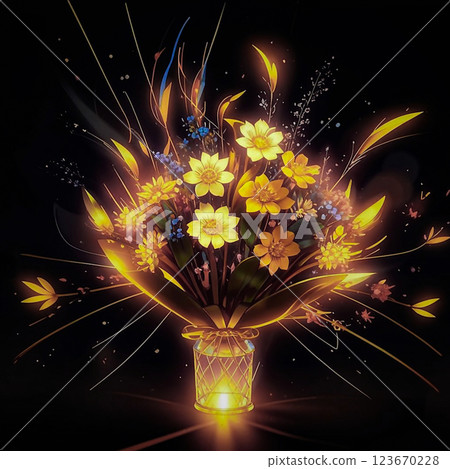 A bouquet of beautiful flowers on a black background. A beautifully decorated bouquet of festive flowers. AI generated. Hand edited. A bouquet of beautiful flowers on a black background. A beautifully decorated bouquet of festive flowers. AI generated. Hand edited. 123670228