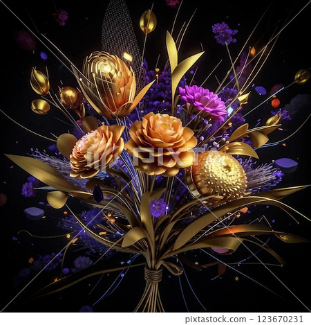 A bouquet of beautiful flowers on a black background. A beautifully decorated bouquet of festive flowers. AI generated. Hand edited. A bouquet of beautiful flowers on a black background. A beautifully decorated bouquet of festive flowers. AI generated. Hand edited. 123670231