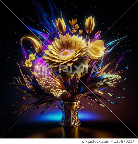 A bouquet of beautiful flowers on a black background. A beautifully decorated bouquet of festive flowers. AI generated. Hand edited. A bouquet of beautiful flowers on a black background. A beautifully decorated bouquet of festive flowers. AI generated. Hand edited. 123670234
