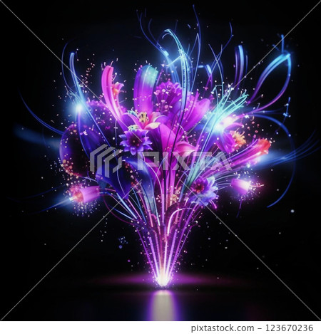A bouquet of beautiful flowers on a black background. A beautifully decorated bouquet of festive flowers. AI generated. Hand edited. 123670236