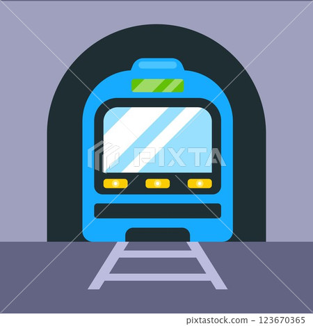 Underground subway train. Subway locomotive, front view. 123670365
