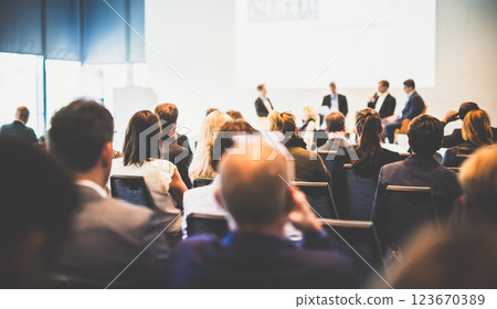 Interview and round table discussion at business convention and presentation. Audience at the conference hall. Business and entrepreneurship symposium. Interview and round table discussion at business convention and presentation. Audience at the conference hall. Business and entrepreneurship symposium. 123670389