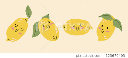 Cute kawaii lemon. The lemons are placed in different positions. 123670403