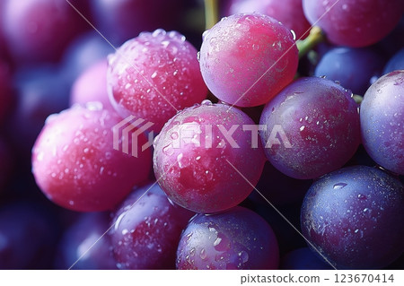 Close-up of grapes showcasing textured skin, hairs, dimples, and vibrant color 123670414