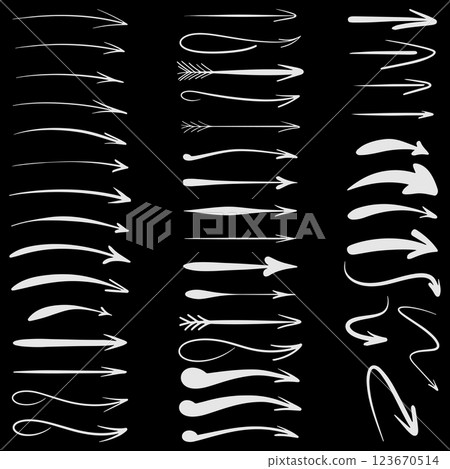 Set of vector simple doodle arrow sketches in different styles Set of vector simple doodle arrow sketches in different styles 123670514
