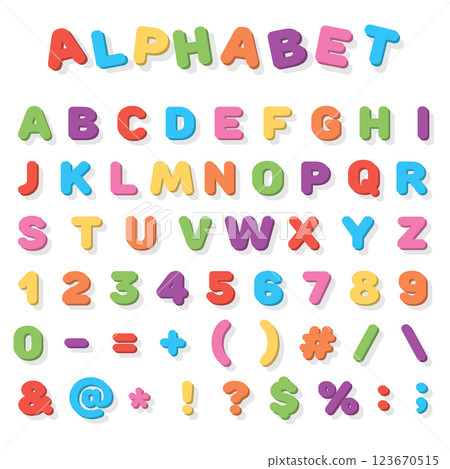 Vector colorful letters of the alphabet for school learning for children in a bright style with a shadow Vector colorful letters of the alphabet for school learning for children in a bright style with a shadow 123670515