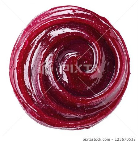 Swirl of berry jam isolated on white background, top view, close up 123670532