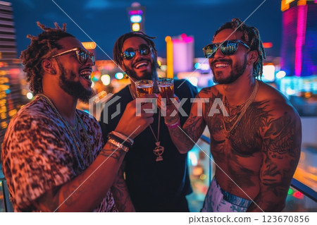 young people having fun at a roof young people having fun at a roof 123670856