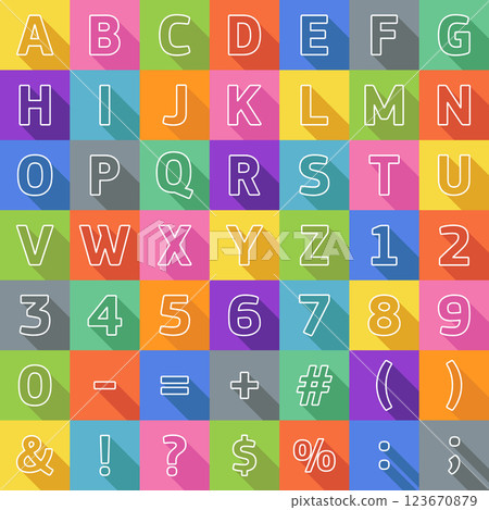 Alphabet with long shadow stroke symbols Alphabet with long shadow stroke symbols 123670879