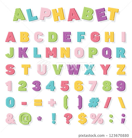 Vector alphabet letters with signs, cartoon colorful 123670880