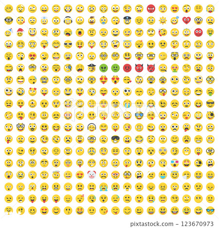 Huge set of vector emoticons, various emoji faces flat icons 123670973