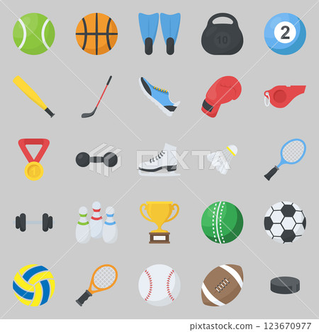 Set of vector icons in flat style sports accessories 123670977