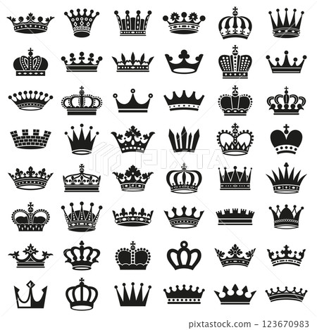 Medieval royal crown queen monarch king lord silhouette icons Medieval royal crown queen monarch king lord silhouette icons 123670983