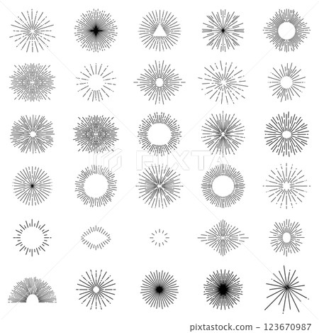 Vintage sunburst explosion hand drawn design elements fireworks 123670987
