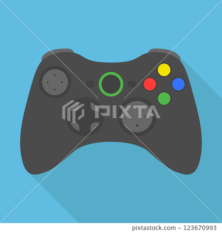 Video game controller icon, wireless grey gamepad. vector illustration in flat design with long shadow on blue background. 123670993