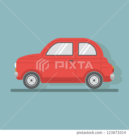 Vector icon red car in flat style with shadow on bright background in flat style. 123671014