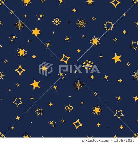 Seamless vector pattern on a blue background of the starry sky, stars in yellow color, flat design for web design and web. 123671025
