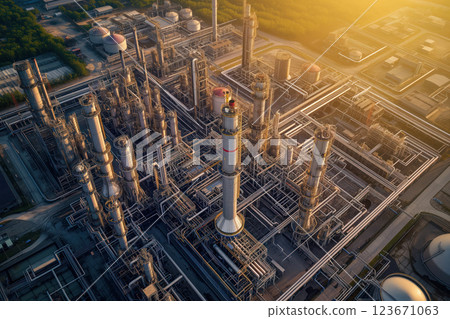 From area of industry factory zone, oil is stored in an oil refinery plant petrochemical AI Generative 123671063