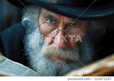 Reading torah during Shabbat in an Orthodox Jewish synagogue AI Generative 123671207