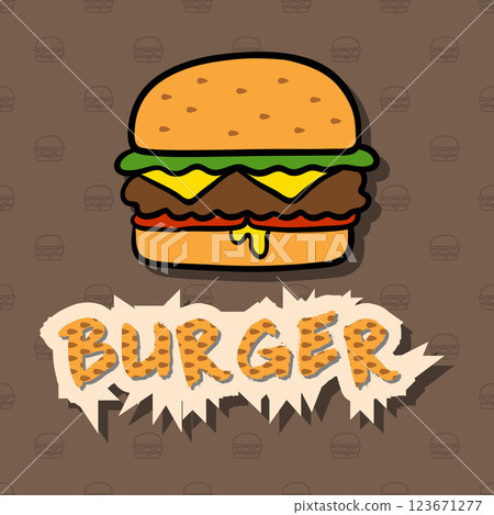 Vector banner in a flat burger style with text and shadows on a pattern background. 123671277