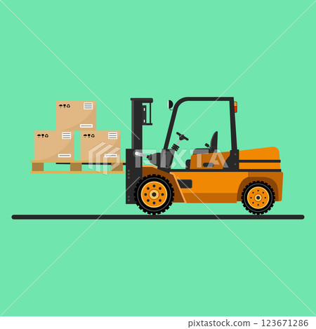 Vector icon forklift with flat-style boxes on a bright background. 123671286