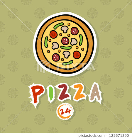 Vector banner advertising depicts pizza and text with a shadow on a bright background, for advertising and the Internet. 123671290