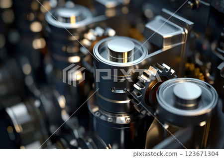 Modern engine with pistons in cylinders latest technological valves AI Generative 123671304