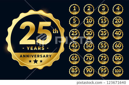 set of golden anniversary emblems labels design 123671640