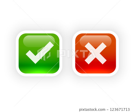 shiny button style check mark and cross symbols 123671713