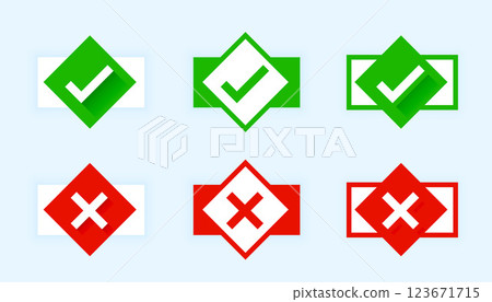 flat style check mark and cross buttons 123671715