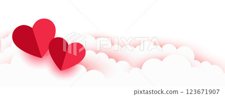 valentines day romantic paper hearts and clouds banner 123671907