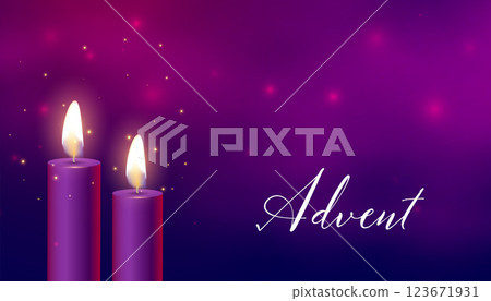glowing advent candles on purple background 123671931