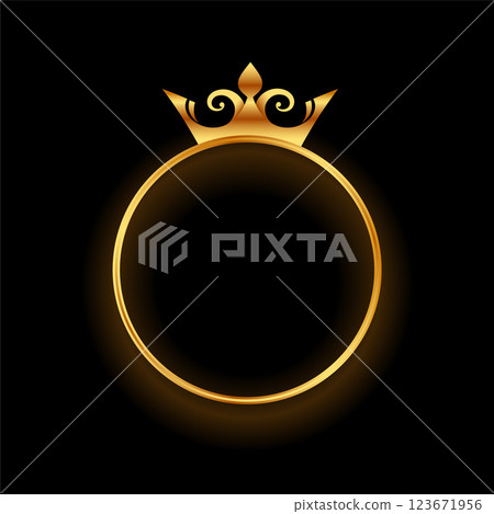 golden crown with circular ring frame background golden crown with circular ring frame background 123671956