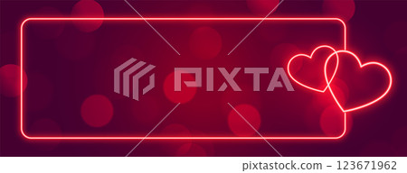 love neon hearts banner frame with text space 123671962