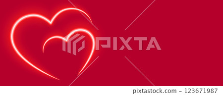 two love neon red hearts valentines day banner 123671987
