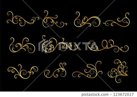 set of floral ornaments in golden colors set of floral ornaments in golden colors 123672017
