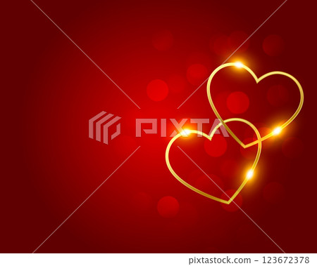 lovely golden hearts on red bokeh background 123672378