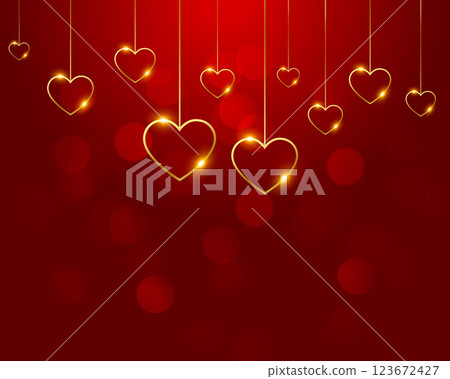 nice red background with golden hearts decoration 123672427