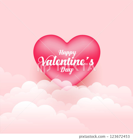realistic valentines day 3d heart and clouds background 123672453