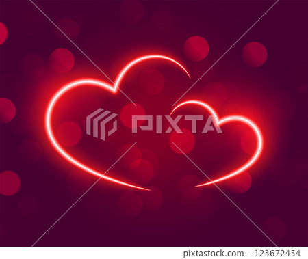 neon glowing hearts on bokeh background 123672454