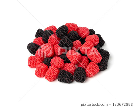 Gummy berries, chewy raspberries or jelly blackberries, gelatin candies fruit marmalade Gummy berries, chewy raspberries or jelly blackberries, gelatin candies fruit marmalade 123672898