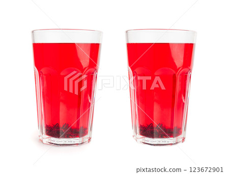 Hibiscus Tea, Dry Rose Drink, Cold Fruit Red Tea in Transparent Mug, Roselle Hibiscus Tea Hibiscus Tea, Dry Rose Drink, Cold Fruit Red Tea in Transparent Mug, Roselle Hibiscus Tea 123672901
