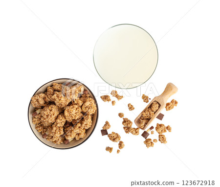Granola, Muesli Breakfast, Crunchy Cereal Breakfast, Oatmeal Muesli with Seeds and Grains, Healthy Diet 123672918