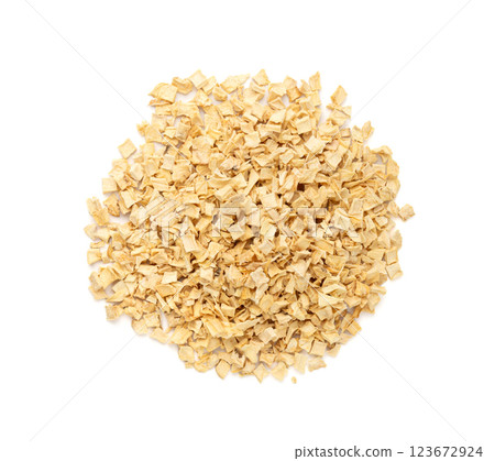 Dry parsley root, dried diced celery cubes, scattered small liquorice pileces, dry vegetable Dry parsley root, dried diced celery cubes, scattered small liquorice pileces, dry vegetable 123672924