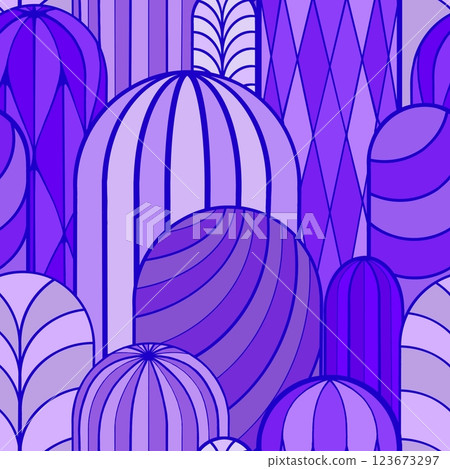 Seamless pattern of lines in the shape of a cactus on a colored background. Endless line ornament 123673297