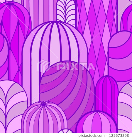 Seamless pattern of lines in the shape of a cactus on a colored background. Endless line ornament 123673298
